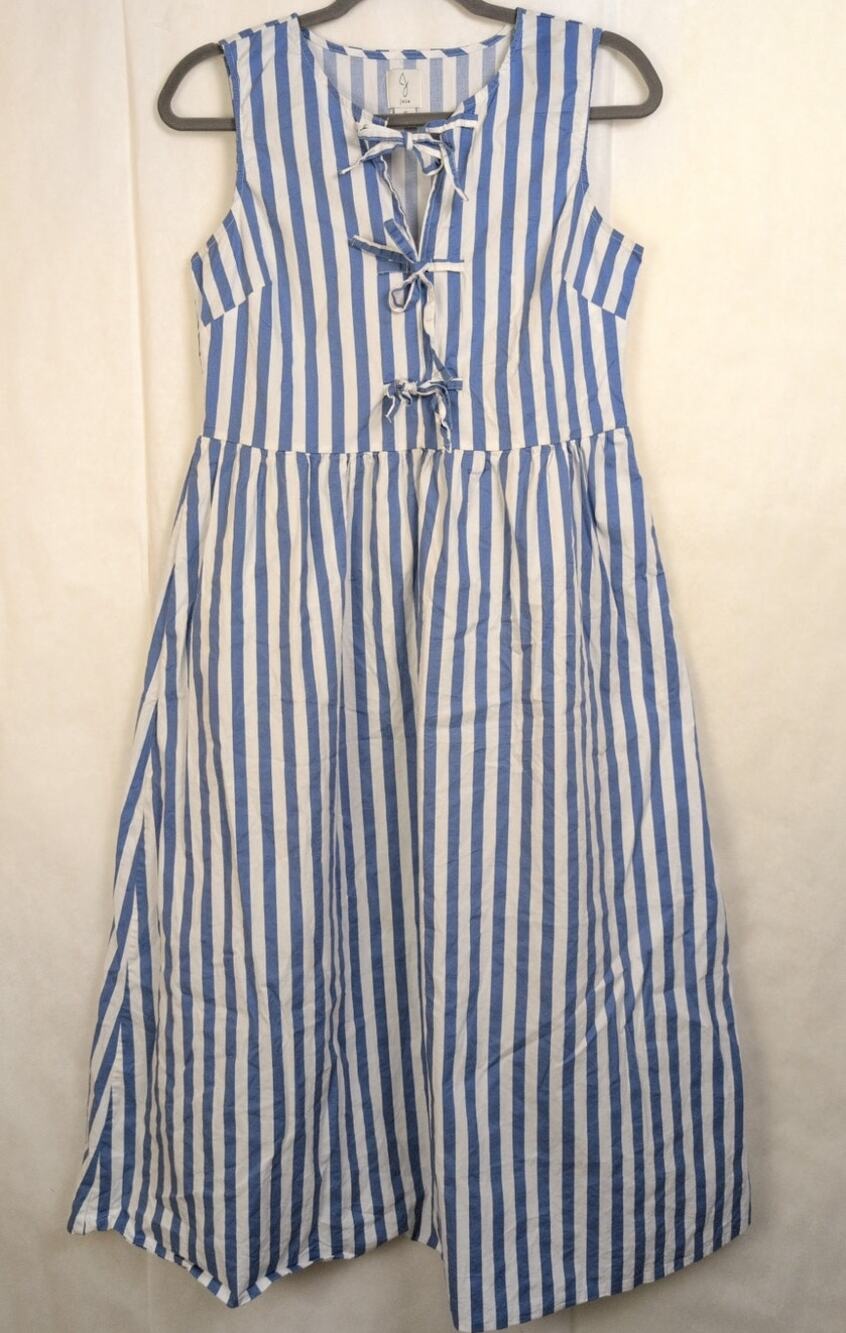 Joie blue and white striped tie front midi dress Size Sm Coastal Nautical Preppy